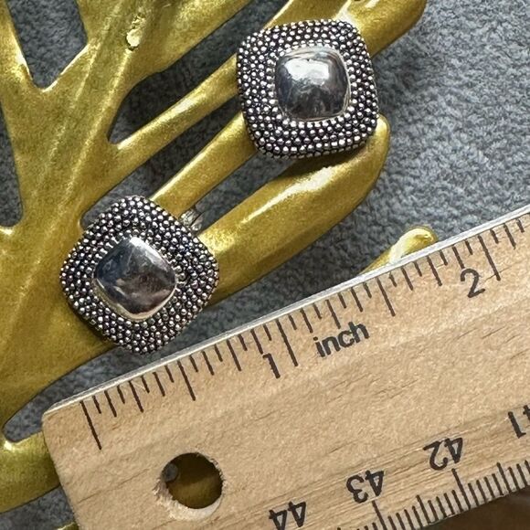 Signed Monet Square Clip on Earrings Triple Dipped in Silver - Picture 2 of 3